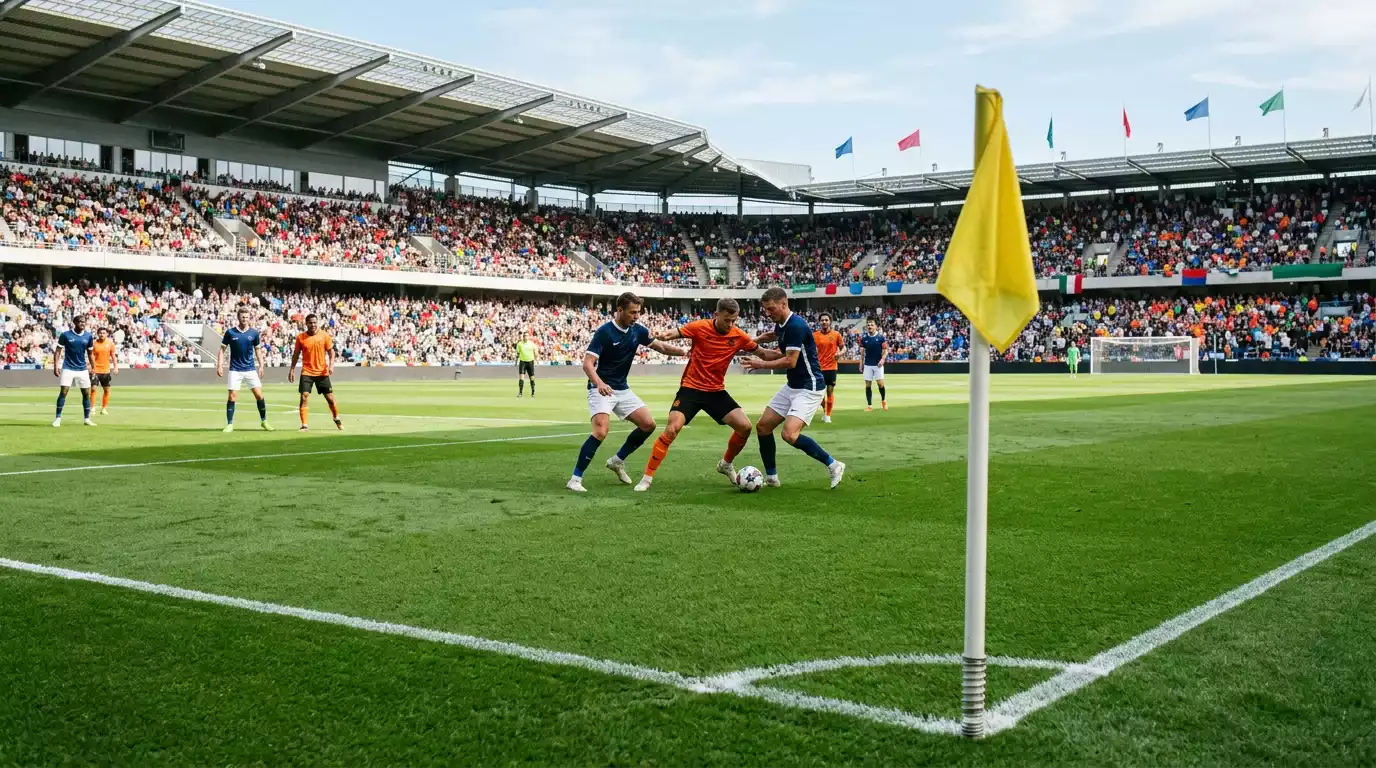 Panorámica de un campo de fútbol japonés durante un partido de la J1 League con jugadores en acción
