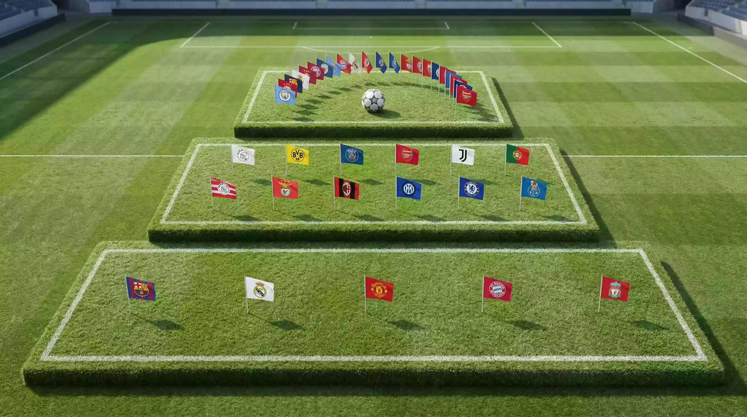 Diagrama de la pirámide de divisiones de la J League con los logos de J1, J2 y J3 del fútbol japonés